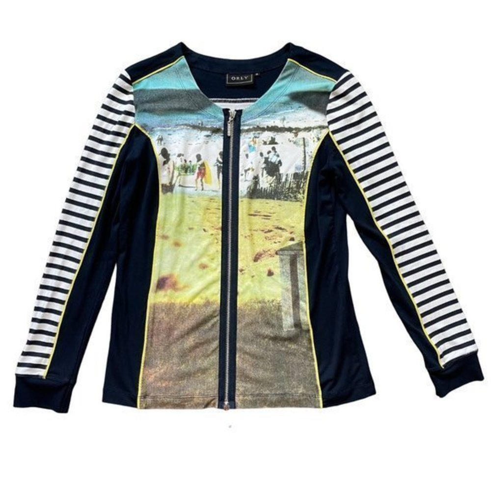 ORLY Women's Beach Print Full Front Zipper Viscose Blend Lightweight Jacket M